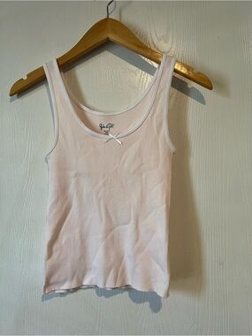 John Galt Pink & White Ribbed Tank Top Sleeveless Basic Casual Bow